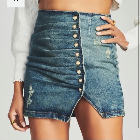 Retrofete Dresses & Skirts - Retrofête Willa Denim Mini Skirt, Distressed, Western style - size Medium - NWT